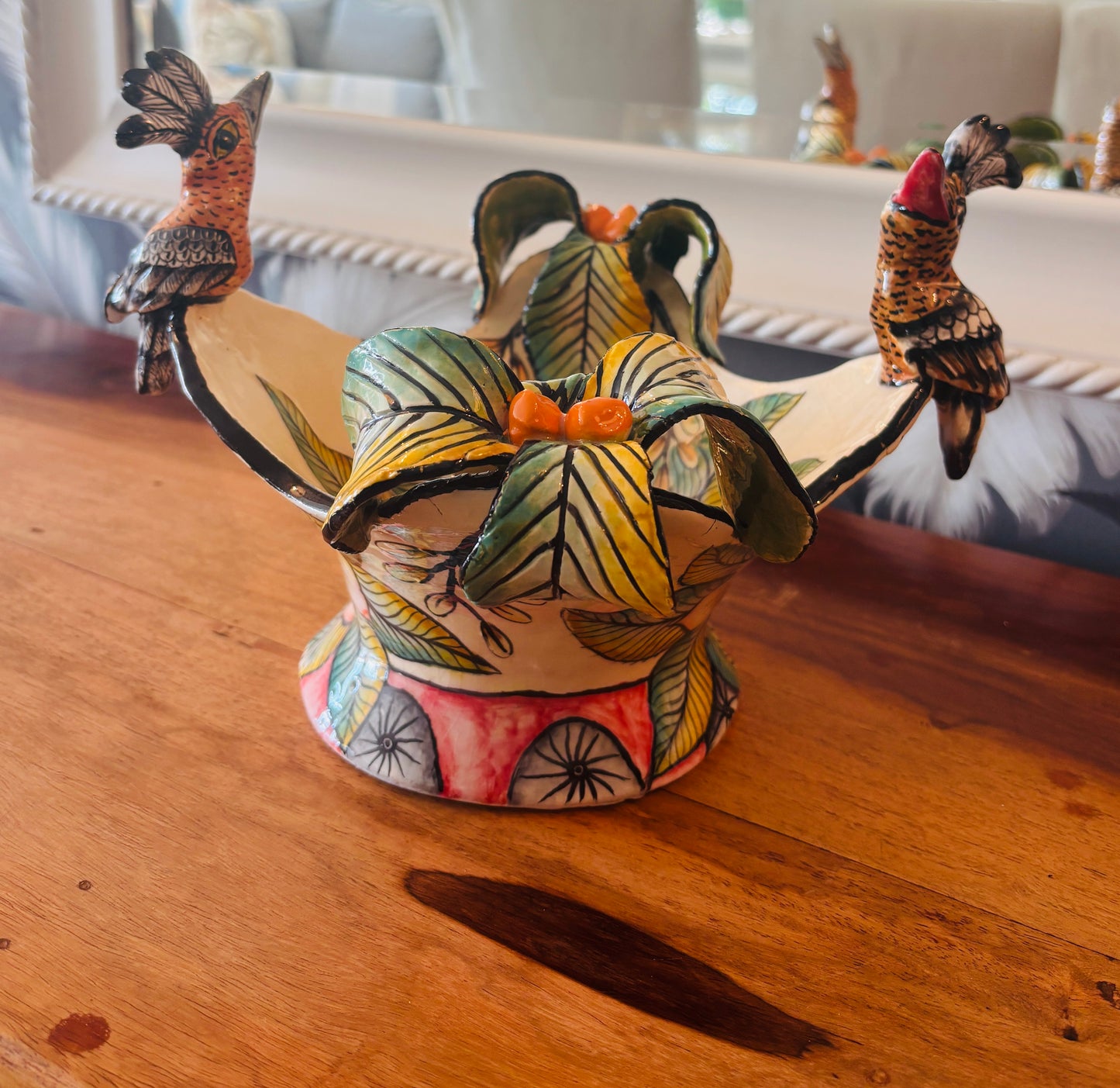 Ceramic collectable art - Birds and botanical bowl