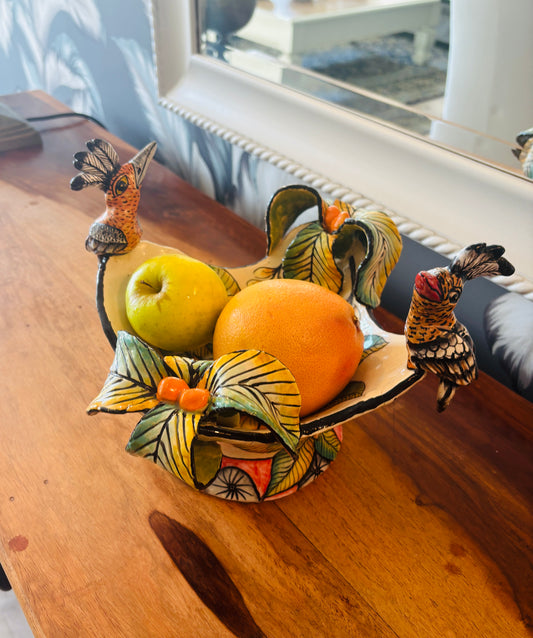 Ceramic collectable art - Birds and botanical bowl