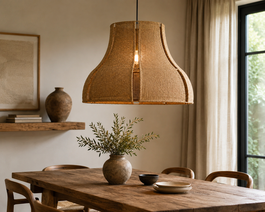 Hessian sculptural pendant light shade