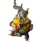 Decorative rhino figurine on a colorful container 