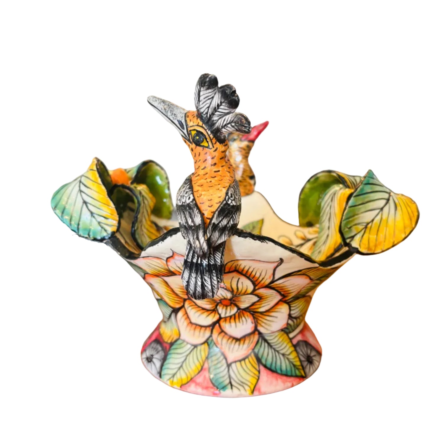 Decorative bowl with bird and floral design. Collectable ceramic art. 