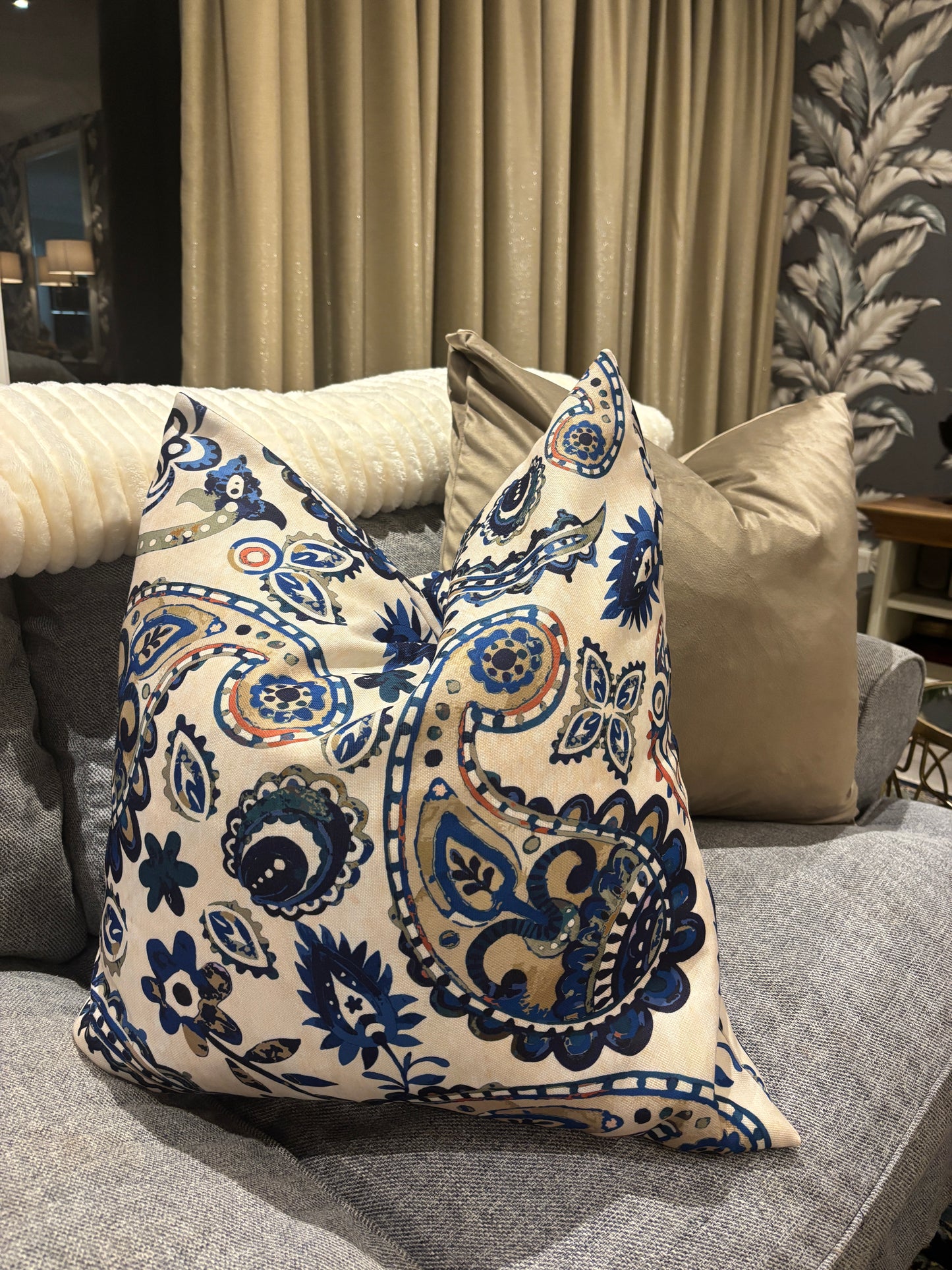 Indigo Paisley luxe cushion cover