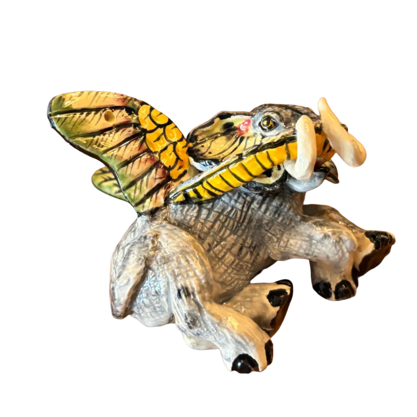 Whimsical winged elephant. Nursery ornament or Christmas tree ornament 
