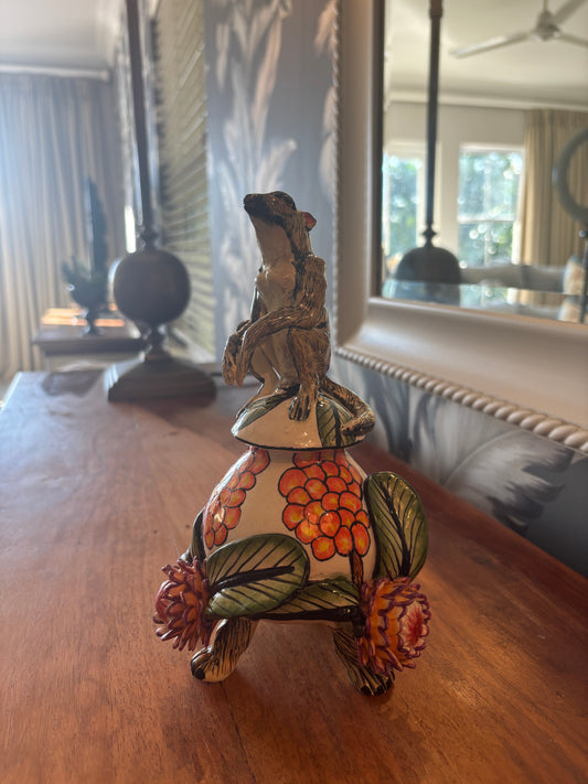 Meerkat lidded pot