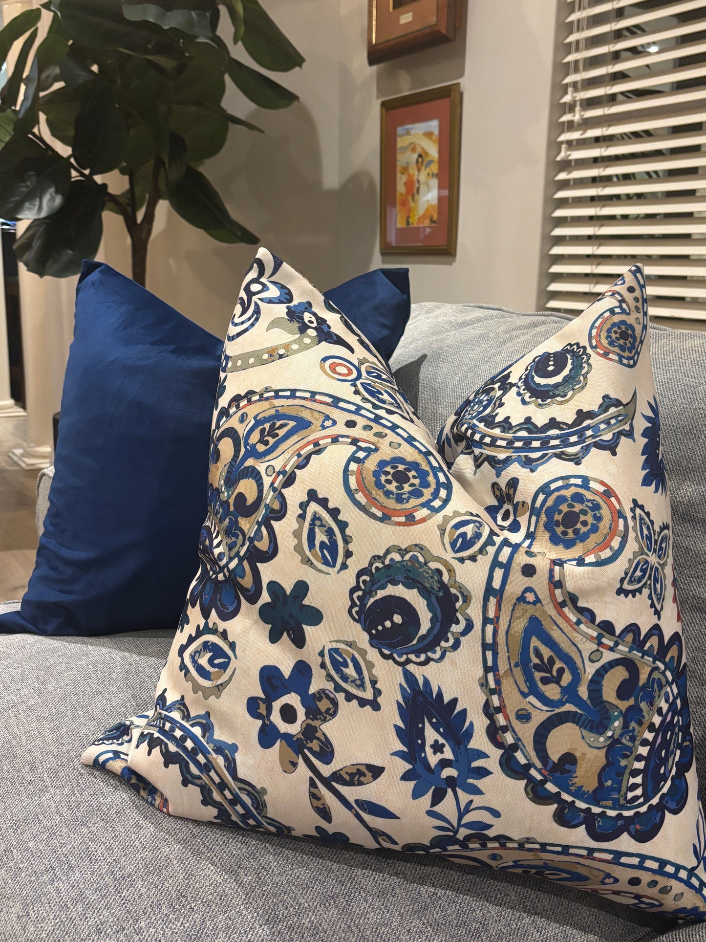 Indigo Paisley luxe cushion cover