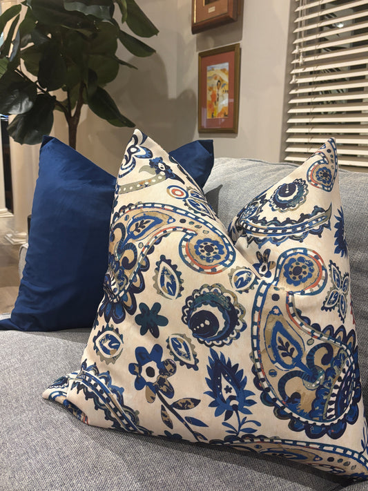 Indigo Paisley luxe cushion cover