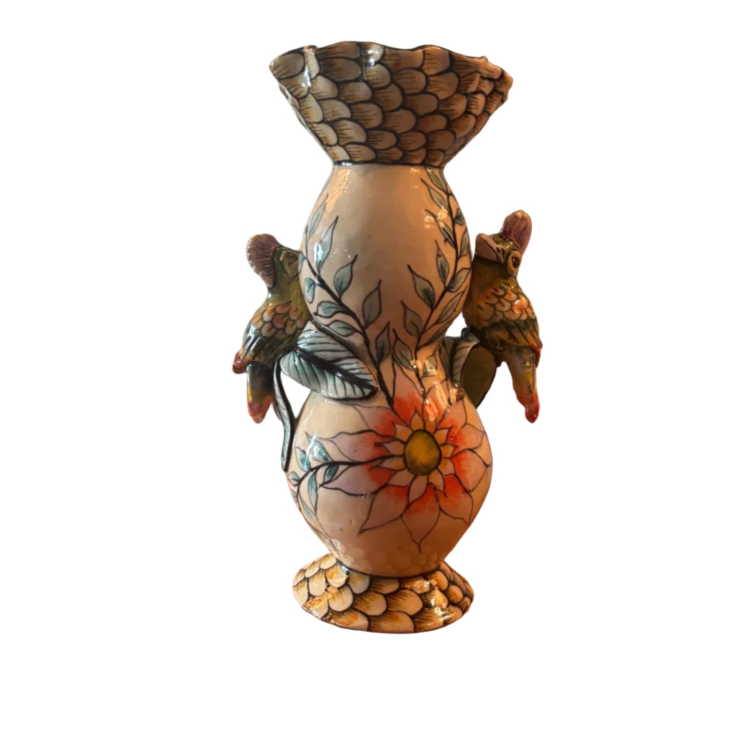 Decorative ceramic vase with birds and flowers.  Collectable 